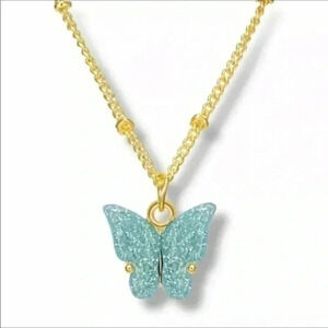 Purple or Blue Butterfly Gold Necklace NWT